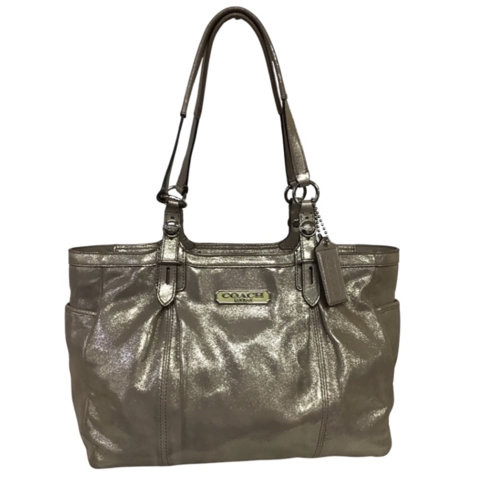 Coach-Hampton Metallic Pink/Beige Laguna Tote - Picture 3 of 16